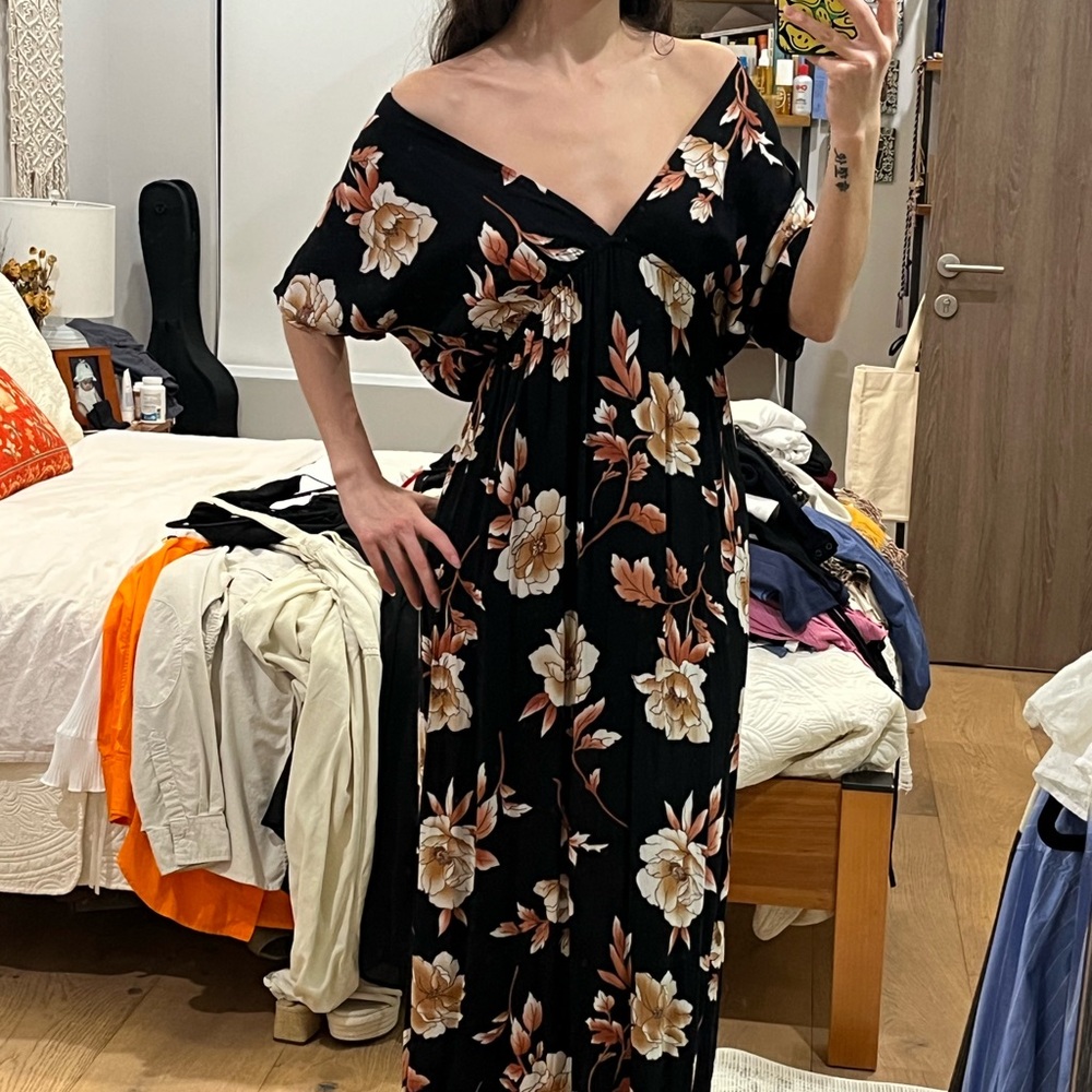 Floral Black Maxi Dress S
